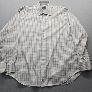 David Donahue Shirt Mens 17 1/2 - 36/37 White Black  Check Button Up Long Sleeve